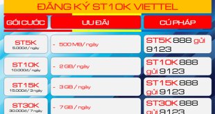 Đăng ký gói cước ST5K Viettel nhận 500MB chỉ với 5K/ngày