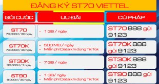 Đăng ký gói cước ST70 Viettel ưu đãi tới 30GB tốc độ cao mỗi tháng