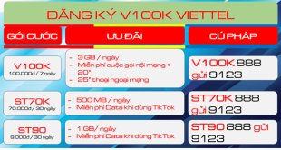 Đăng ký gói cước V100K Viettel ưu đãi 7 ngày sử dụng có ngay combo