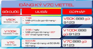 Đăng ký gói cước V7C Viettel ưu đãi trọn gói nguyên 1 ngày sử dụng