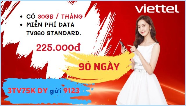 Cách đăng ký gói cước 3TV75K Viettel nhận 90GB- free data ứng dụng TV360 liên tục 3 tháng