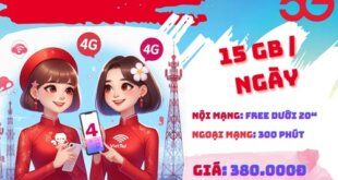 Gói cước 5G380B Viettel có ngay 15GB mỗi ngày, gọi thả ga, chu kỳ 30 ngày